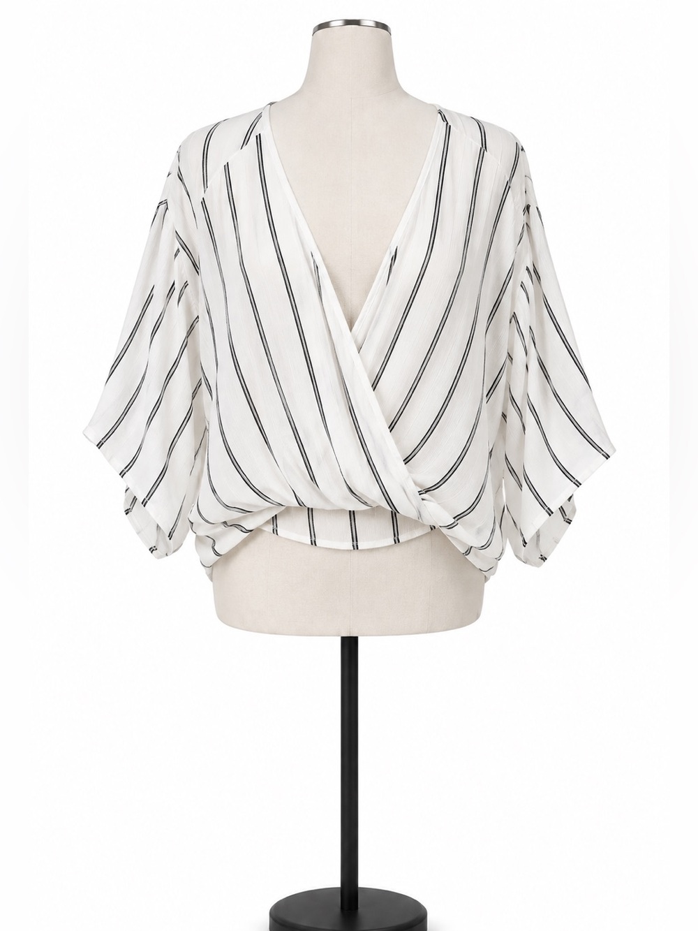 Free People Sleepy Time Kimono Wrap Top Ivory Black Striped Size M